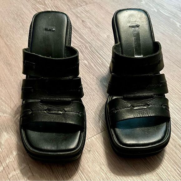 Y2K 90s Boho MIA Madden Chunky Leather Platform Slide Sandal Black Lug Sole 6.5 - Picture 5 of 16